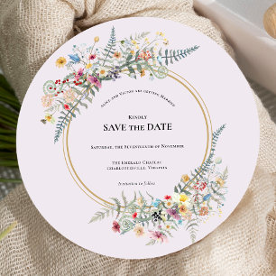 Boho Wildflower Varen Lavendel Bruiloft Ronde Save The Date