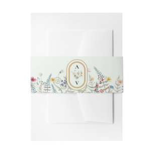 Boho Wildflower Varen Mint Groen Bruiloft Monogram Uitnodigingen Wikkel