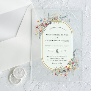 Boho Wildflower Varen Mint Groene bruiloft Acryl Uitnodigingen