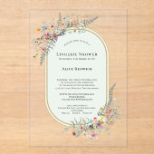 Boho Wildflower Varen Mint Groene Lingerie Douche Acryl Uitnodigingen (Voorkant)