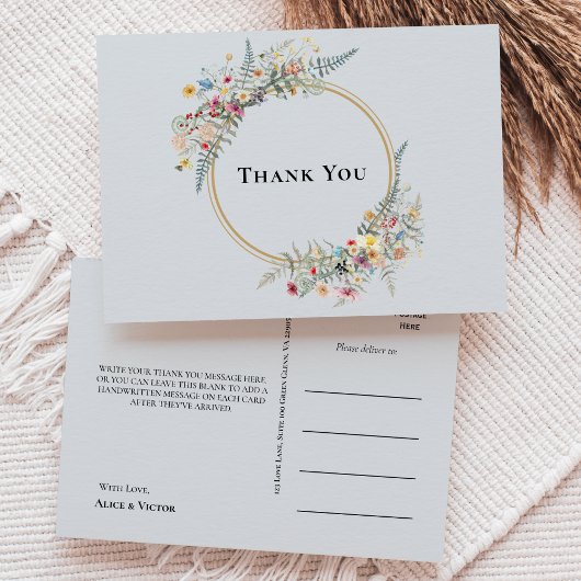 Boho Wildflower varen Stoffig Blauw Bruiloft Dank Briefkaart