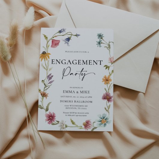 Boho Wildflower Verloving Kaart