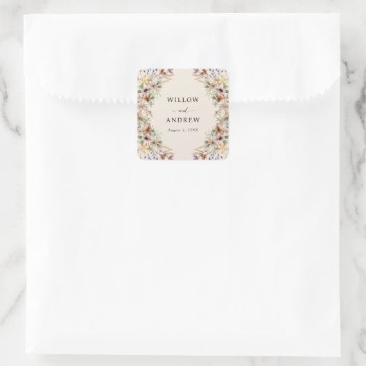  Boho Wildflower Vierkante Sticker (Tas)