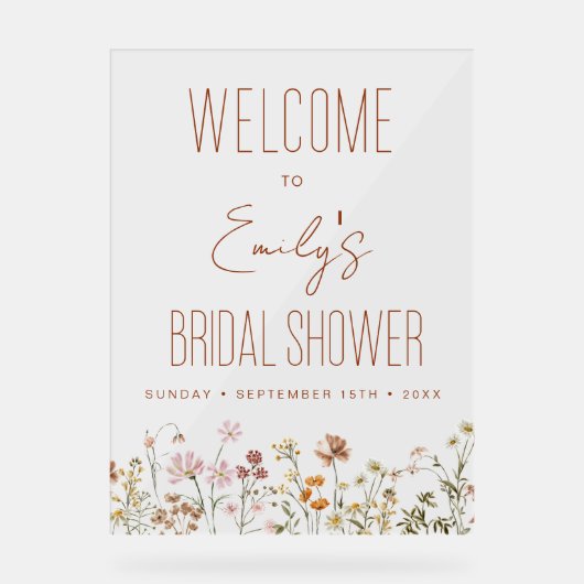 Boho Wildflower Vrijgezellenfeest Welkomstteken Acryl Bord (Voorkant)