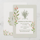 Boho Wildflower Watercolor Botanical Sage Wedding  Kaart (Voorkant / Achterkant)