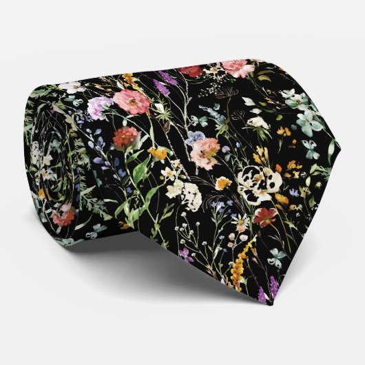 Boho Wildflower Watercolor Lente Bloem Stropdas (Opgerold)
