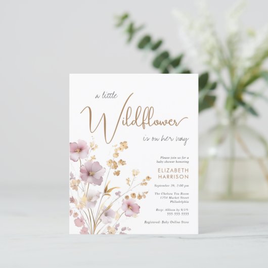 Boho Wildflower Waterverf Baby Meisje Douche Invit (Staand voorkant)