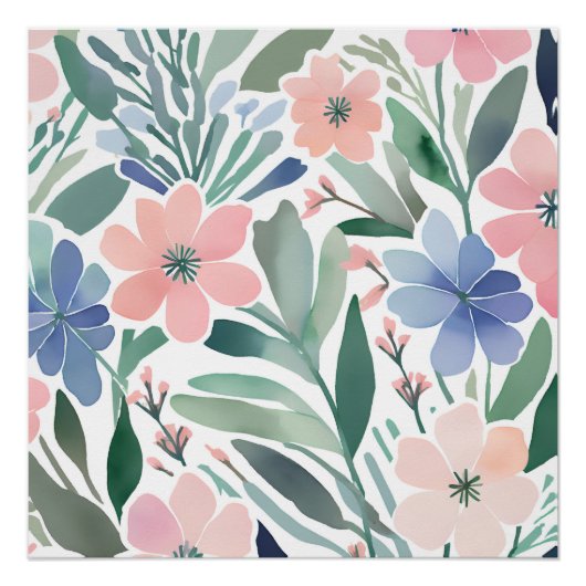 Boho Wildflower Waterverf Floral Pastel Perfect Poster (Voorkant)