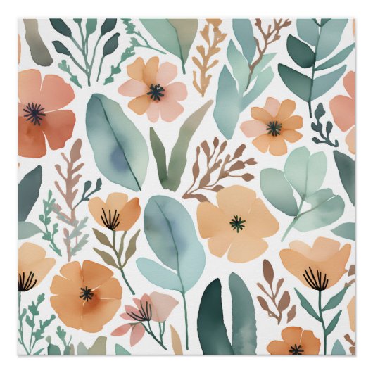 Boho Wildflower Waterverf Floral Pastel Perfect Poster (Voorkant)