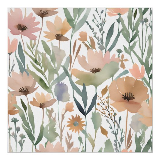 Boho Wildflower Waterverf Floral Pastel Perfect Poster (Voorkant)