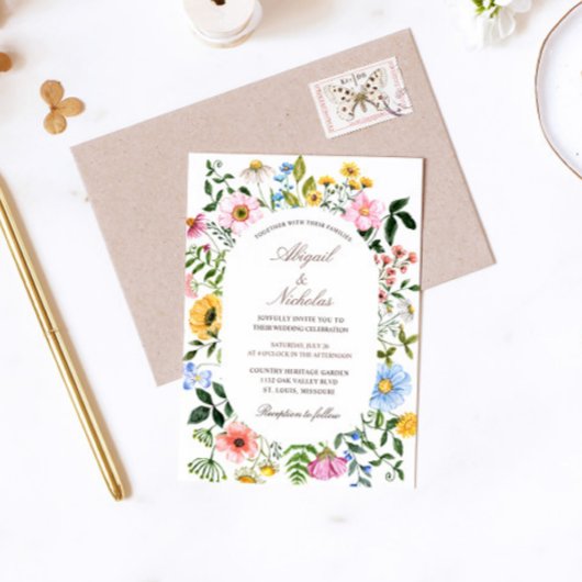 Boho Wildflower Wedding Invitation Kaart