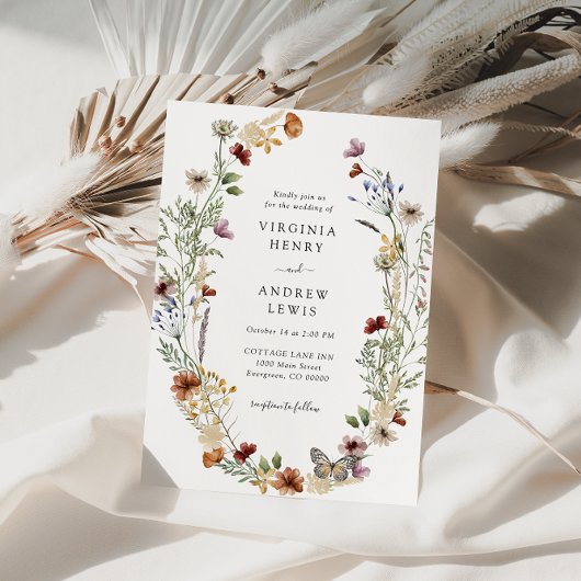 Boho Wildflower Wedding Invitation Kaart