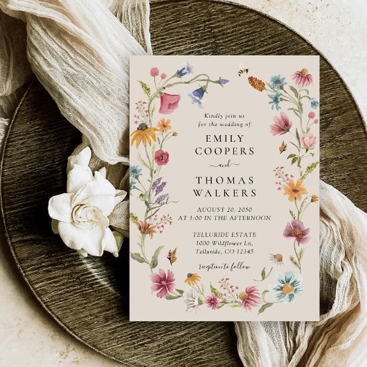 Boho Wildflower Wedding Invitation Kaart