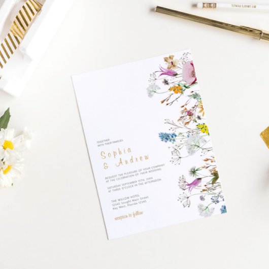 Boho Wildflower Wedding Invitation Kaart