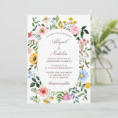 Boho Wildflower Wedding Invitation Kaart (Staand voorkant)