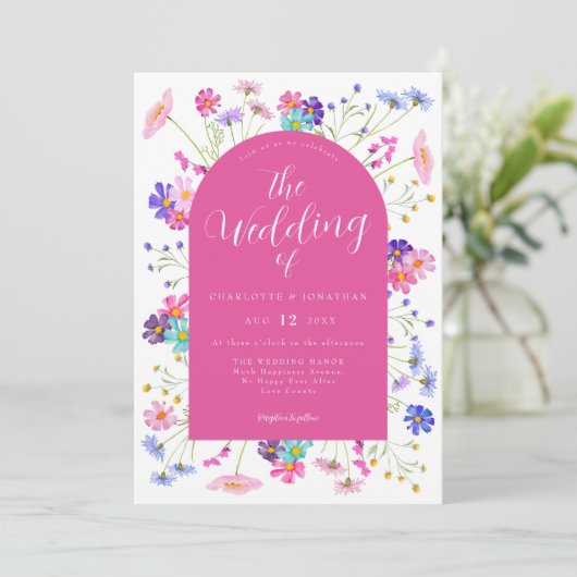 Boho Wildflower Wedding Kaart (Staand voorkant)