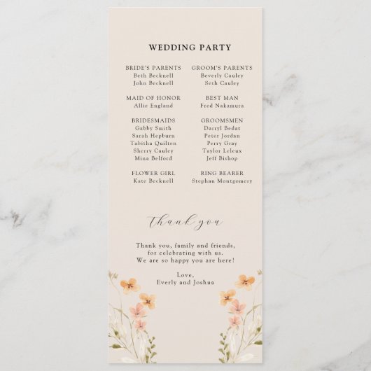 Boho Wildflower Wedding Programme Programma (Achterkant)