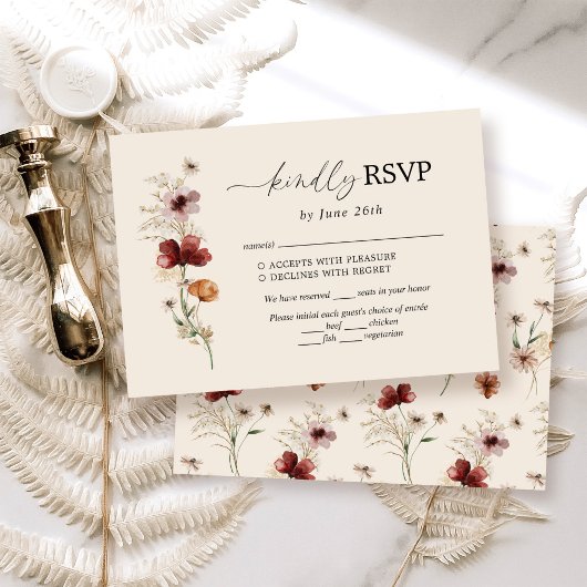 Boho Wildflower Wedding RSVP Kaart