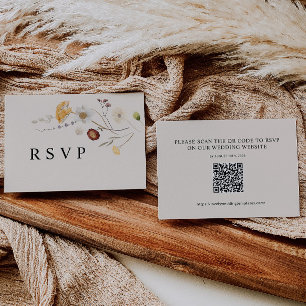 Boho Wildflower Wedding RSVP QR Code Kaart Notitiekaartje