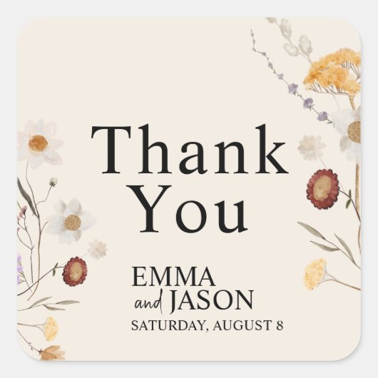 Boho Wildflower Wedding Square Sticker (Voorkant)