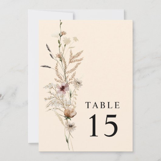 Boho Wildflower Wedding Table Number Sign Kaart (Voorkant)