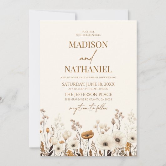 Boho Wildflower Wilde Bloem Bloemen Tuin Bruiloft Kaart (Voorkant)