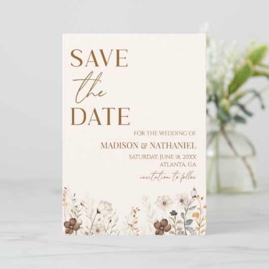 Boho Wildflower Wilde Bloem Bloemen Tuin Bruiloft Save The Date (Staand voorkant)
