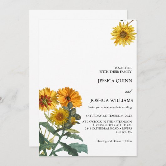 Boho Wildflower Zonnebloem Bruiloft Gele Bloemen Kaart (Voorkant / Achterkant)