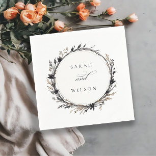 Boho Wildflower Zwart Bruin Herfst Krans Bruiloft Servet