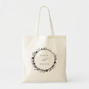 Boho Wildflower Zwart Bruin Herfst Krans Bruiloft Tote Bag