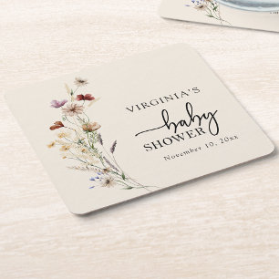 Boho Wildflowers Baby Borreldeksels Vierkante Kartonnen Onderzetter