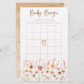 Boho Wildflowers Baby shower Bingo spel (Voorkant / Achterkant)