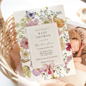 Boho Wildflowers Baby shower Kaart