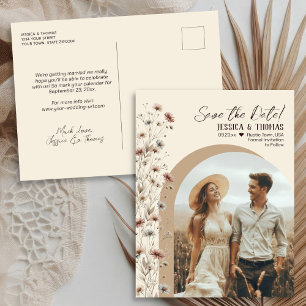 Boho Wildflowers Boog Foto Huwelijk Save the Date Aankondigingskaart