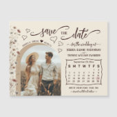 Boho Wildflowers Calendar & Photo Save the Date Magnetische Uitnodiging (Voorkant)
