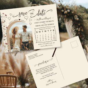 Boho Wildflowers Kalender & Foto Bewaar de Datum Aankondigingskaart