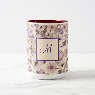  Boho Wildflowers met Monogram Tweekleurige Koffiemok