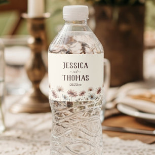 Boho Wildflowers op Cream Simple Wedding Waterfles Etiket