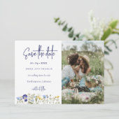 Boho Wildflowers QR Code Elegante Fotobruiloft Save The Date (Staand voorkant)