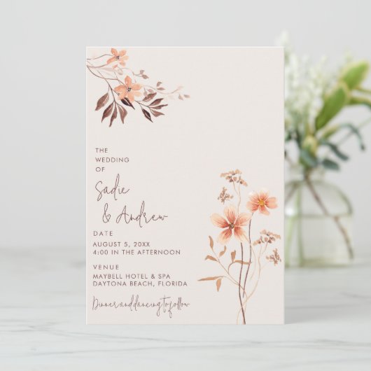 Boho Wildlfower Rustic Outdoor Faire-part de maria (Debout devant)