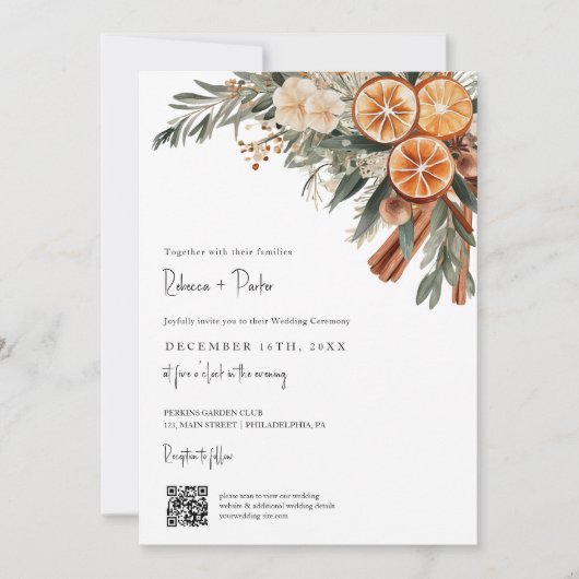 Boho Winter Bruiloft Qr code RSVP alles in één Kaart (Voorkant)