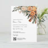 Boho Winter Bruiloft Qr code RSVP alles in één Kaart (Staand voorkant)