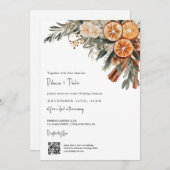 Boho Winter Bruiloft Qr code RSVP alles in één Kaart (Voorkant / Achterkant)
