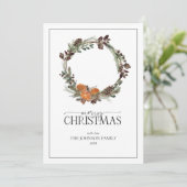 Boho Winter Citrus Wreath Merry Kerstscript H Feestdagenkaart (Staand voorkant)