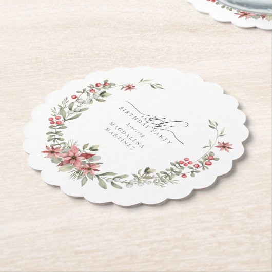 Boho Winter Greenery Red Floral 18e verjaardag Kartonnen Onderzetters (Gekanteld)