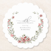 Boho Winter Greenery Red Floral 18e verjaardag Kartonnen Onderzetters (Voorkant)