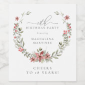 Boho Winter Greenery Red Floral 18e verjaardag Wijn Etiket (Enkel label)
