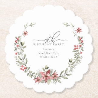 Boho Winter Greenery Red Floral 19e verjaardag Kartonnen Onderzetters