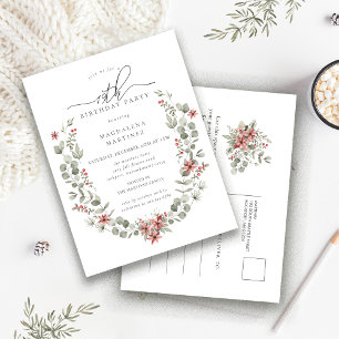 Boho Winter Greenery Red Floral 19e verjaardag Uitnodiging Briefkaart