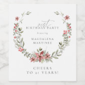 Boho Winter Greenery Red Floral 21ste verjaardag Wijn Etiket (Enkel label)